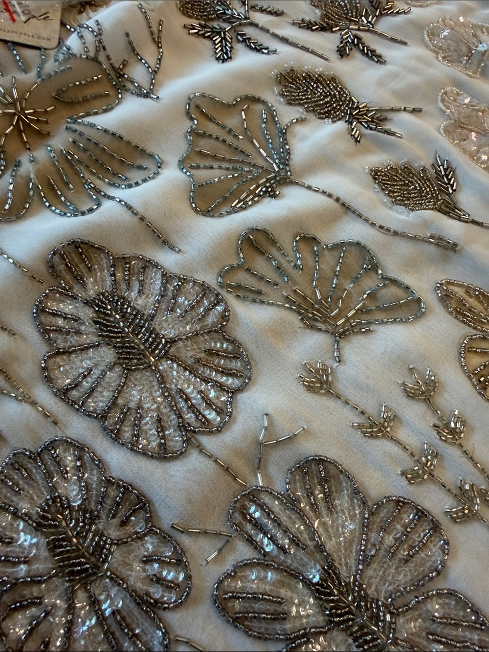 Free People White Short Sleeve Sequin Floral Top - Picture 4 of 13